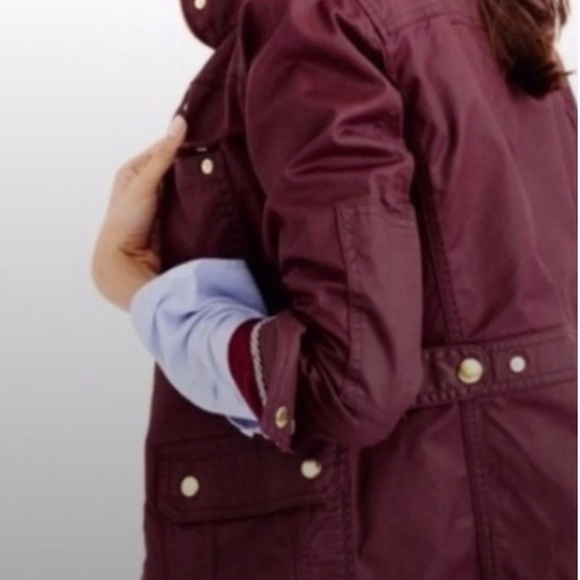 Jcrew downtown field jacket moto bomber coat burgundy red gold buttons pocket - Picture 13 of 13